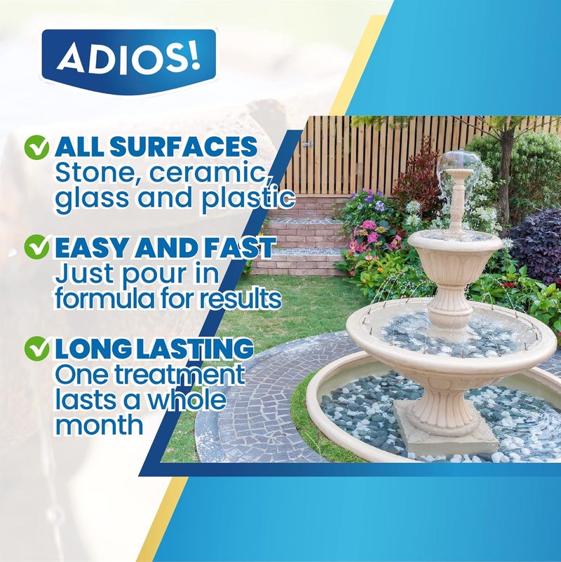 ADIOS! Fountain Cleaner and Clarifier for Outdoor and Indoor Fountains – Safe for Plastic, Metal, Glass and Stone (32oz) - Image 3
